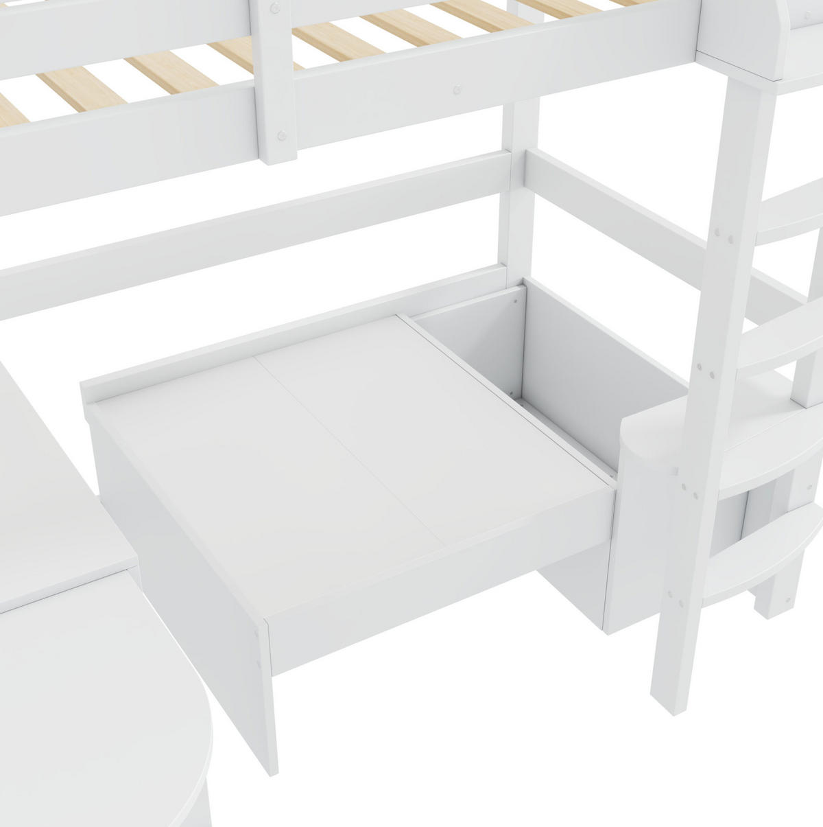 KINDEREINZELBETTEN aus Massivholz 90x200 cm in Weiß mit ausziehbarem Schreibtisch - Weiß, Holz (90/200cm) - Modfu