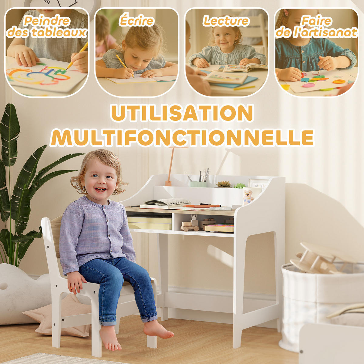 SCHREIBTISCH-SET DE-17532 2 offene Fächer, 3 Organizer Naturholz - Naturfarben, Holzwerkstoff (60/68/48cm) - ComfortXL