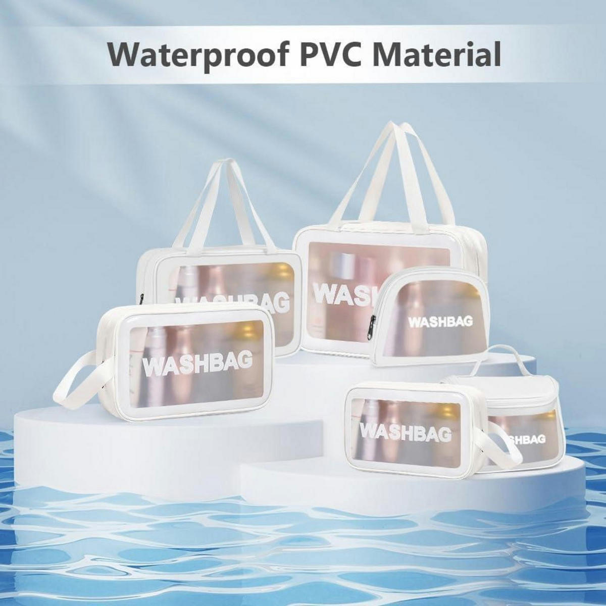 KULTURBEUTEL Set 6-teilig transparent weiß - Weiß, Kunststoff (22.5/5.8/32.5cm)
