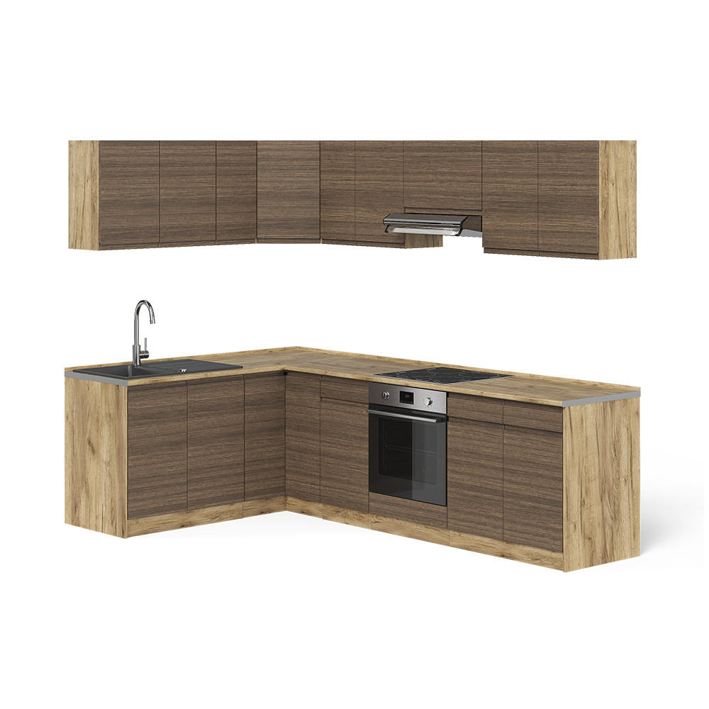 ECKKÜCHE R-Line, Tabak-Walnuss/Goldkraft Eiche, 267 x 167 cm - Eichefarben/Walnussfarben, Holzwerkstoff (267/81.6/60cm) - Vicco
