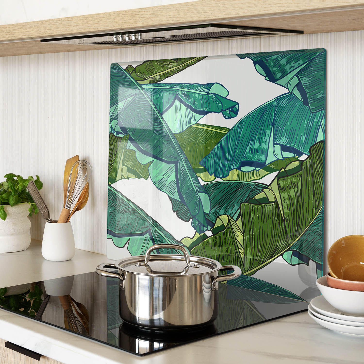 GLASPLATTE 60x52 cm Bananenblätter - Grün, Glas (60/0.4/52cm) - TULUP