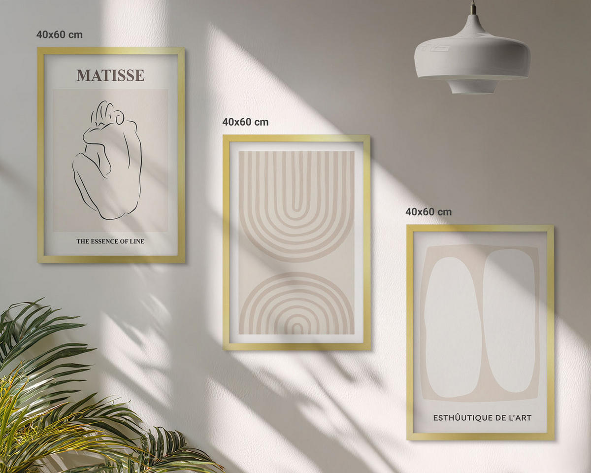 BILDER SET 3er Set - 40x60 cm Goldrahmen - Stilvolle minimalistische Linien - Goldfarben, Kunststoff (40/60cm) - TULUP