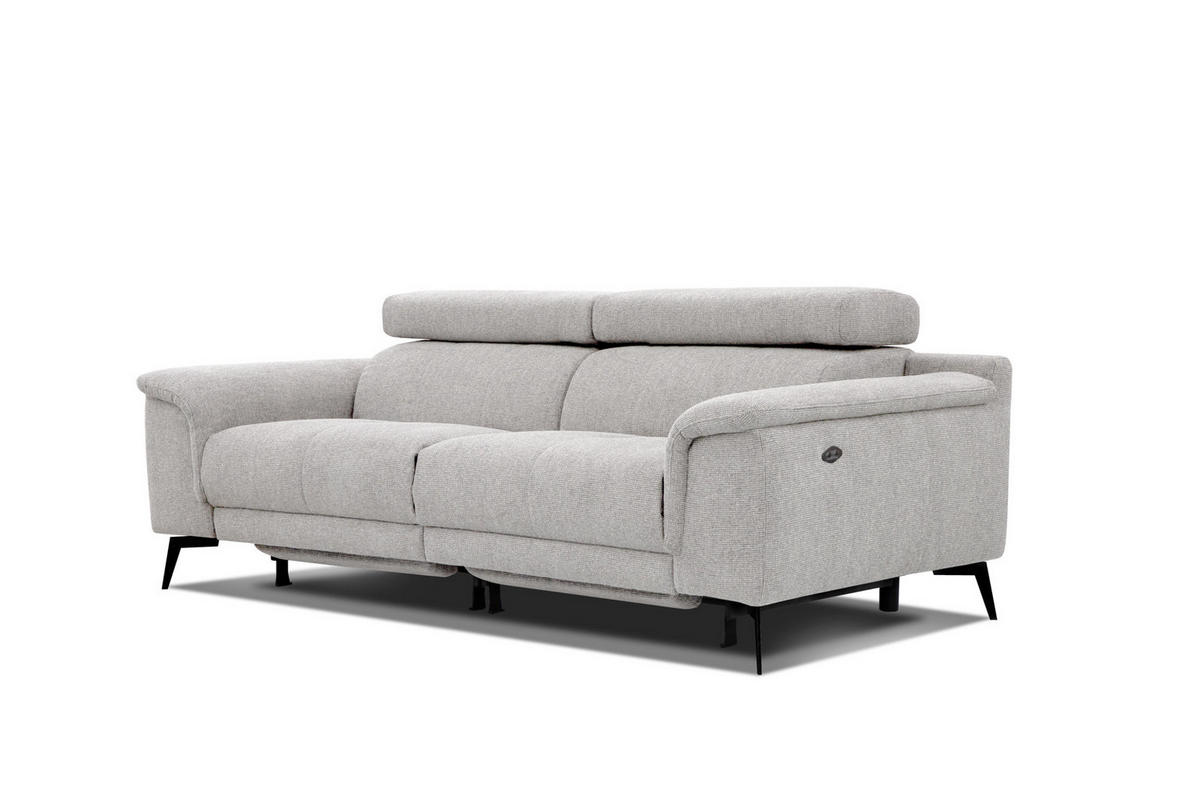 RELAXSOFA FIERO 3-Sitzer mit 2 Relaxfunktionen, hellgrau - Hellgrau/Schwarz, Holzwerkstoff/Textil (212/82/103cm) - Courtois Laville