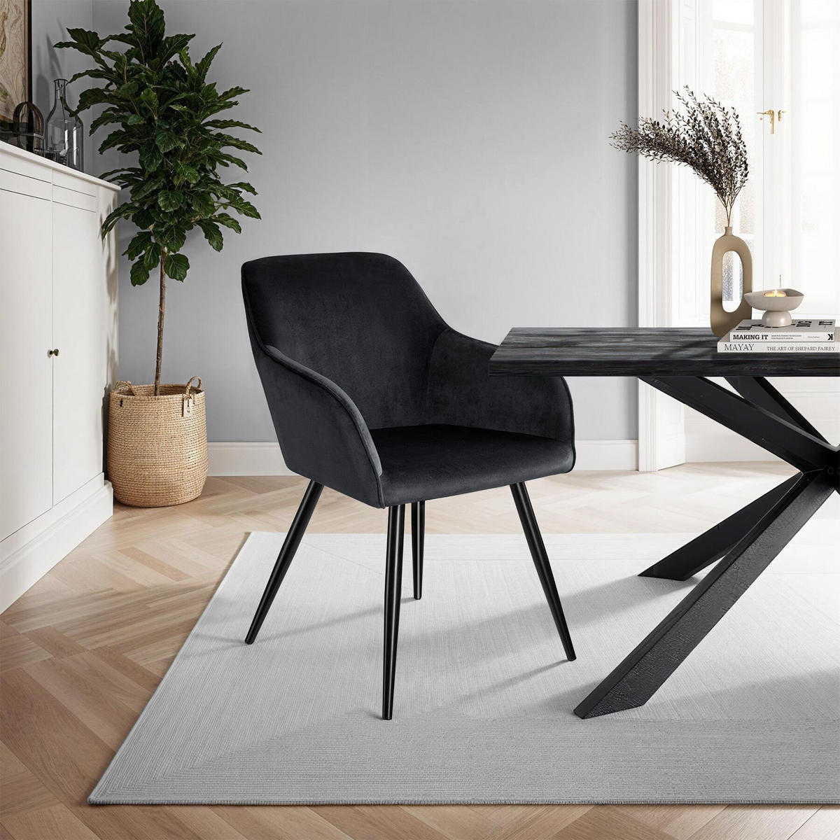 ESSZIMMERSTUHL 8er Set Marilyn 58 x 62 x 82 cm schwarz - Schwarz, Textil (58/82/62cm) - tectake
