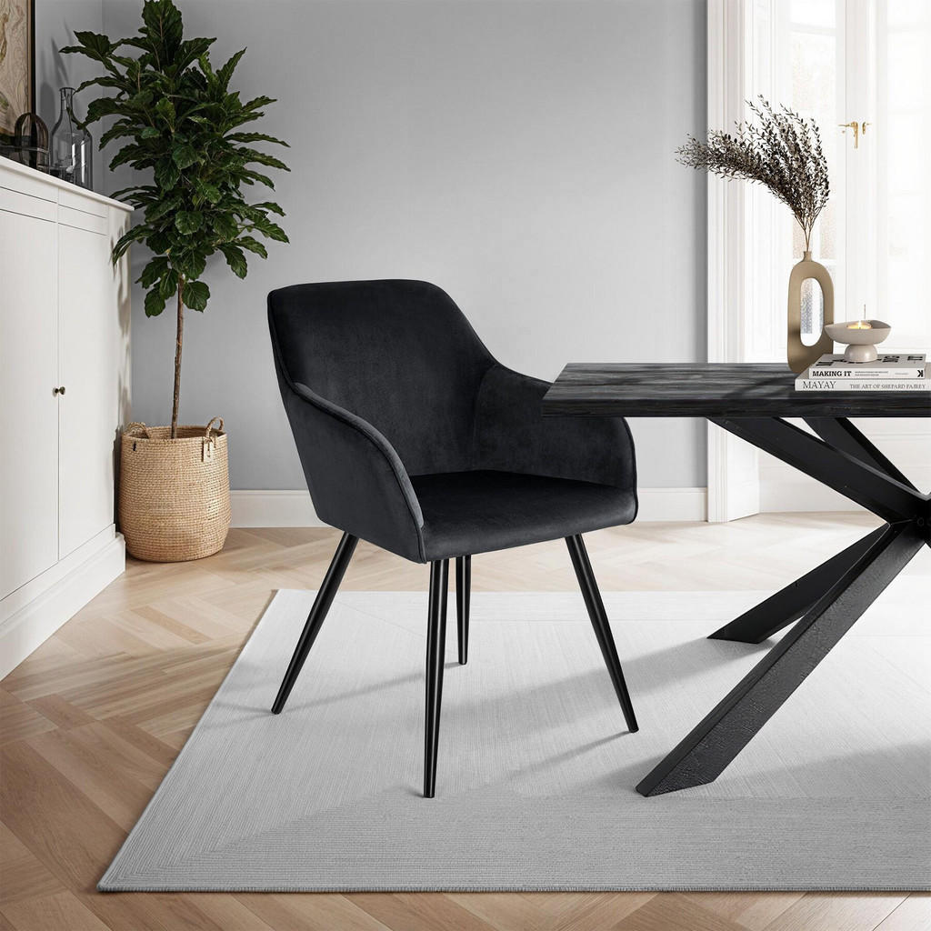 Thumbnail - tectake Esszimmerstuhl, Schwarz, Textil, 58x82x62 cm, Esszimmer, Stühle, Esszimmerstühle, Armlehnenstühle