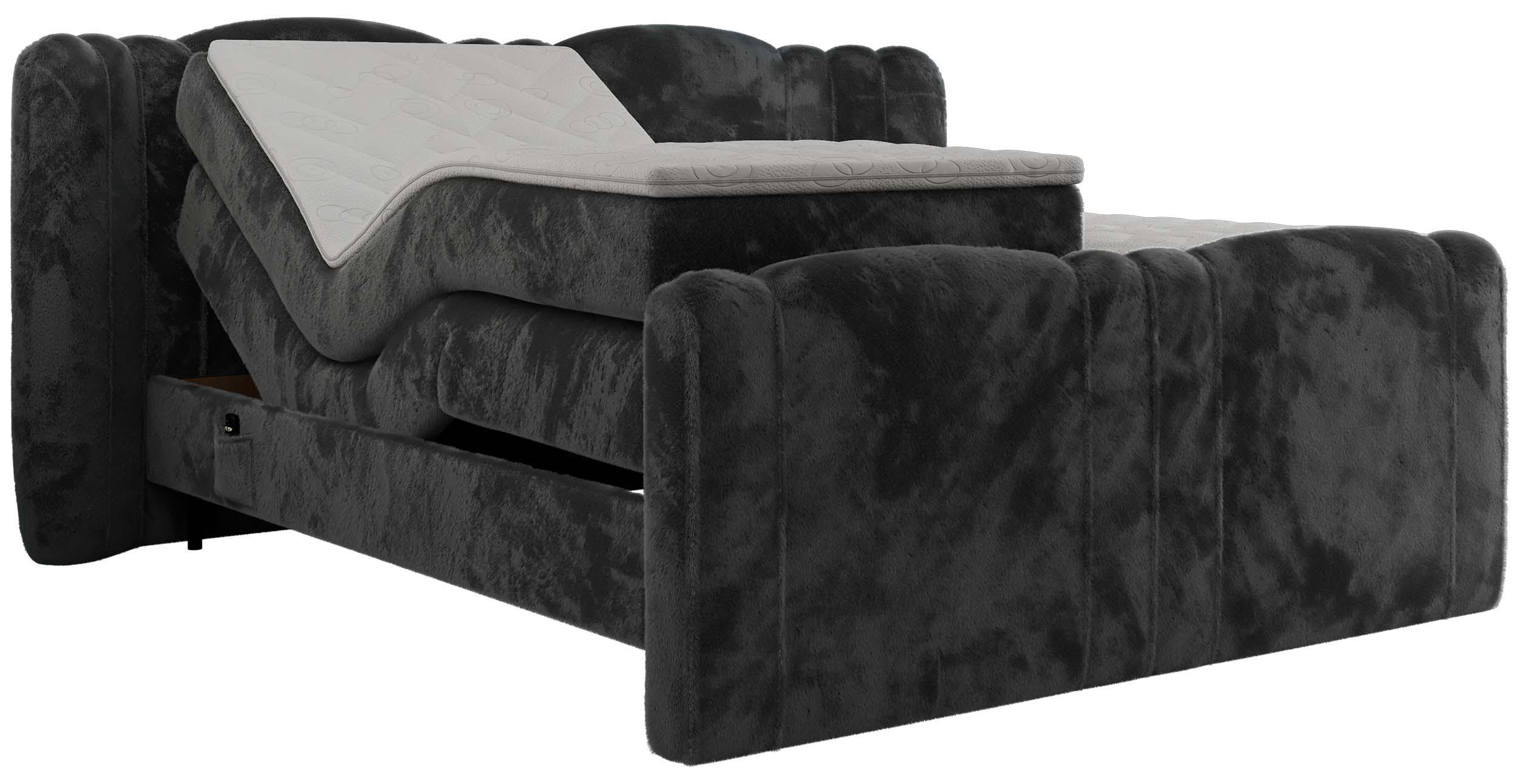 MKS POSTEL BOXSPRING FORTINA 200/200 - Tmavě šedá Plyš - Topper T25 - H3