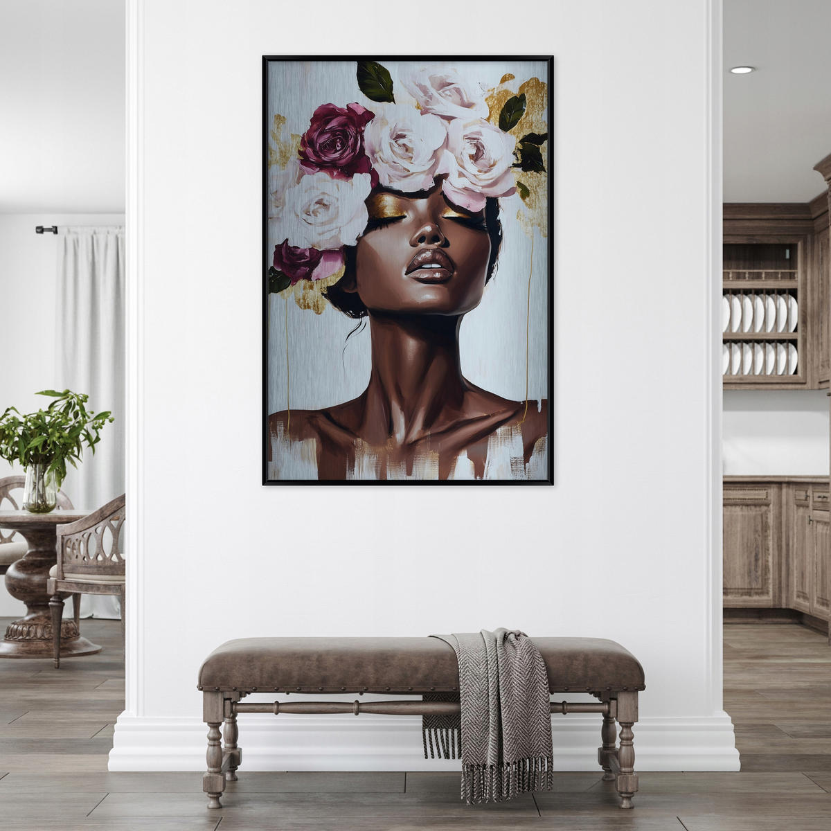 BILDER mit Rahmen Frau Blumen Rosa 100x150 cm - Multicolor, Metall (100/150cm) - Wallarena