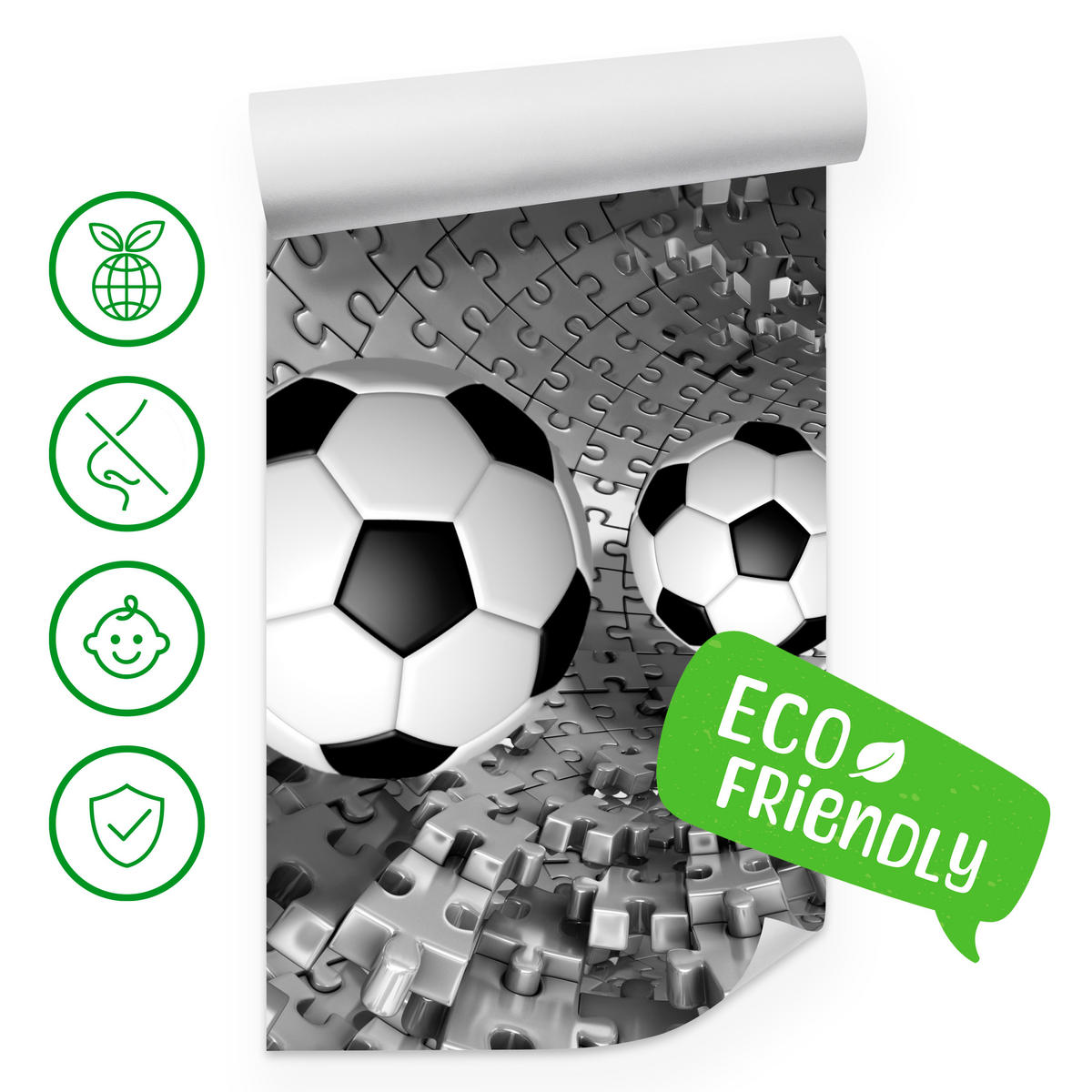 FOTOTAPETE für Wohnzimmer Fußball Puzzle Sport Abstraktion 300x210 - Schwarz/Weiß, Papier (300/210cm) - Muralo