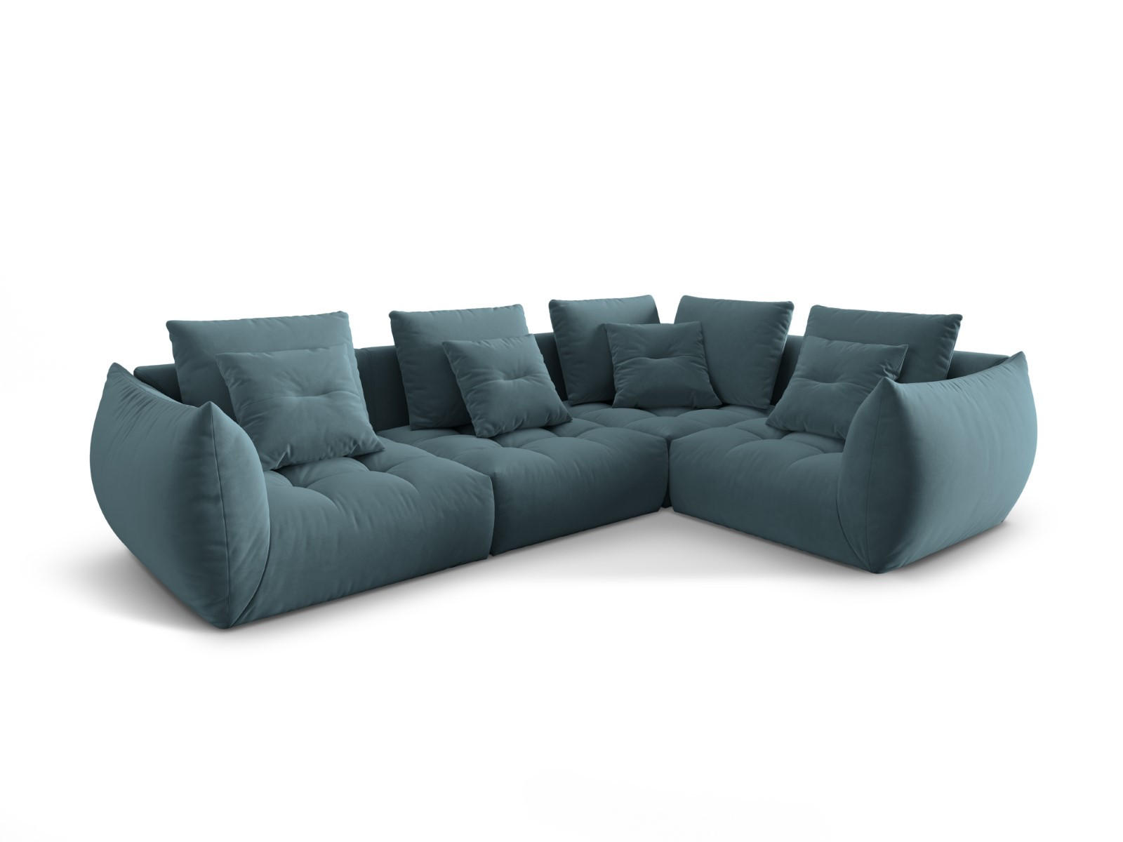 ECKSOFA modular rechts Bloom aus Samt pastellblau 3 Sitzplätze - Pastellblau, Textil (216/316cm) - Micadoni