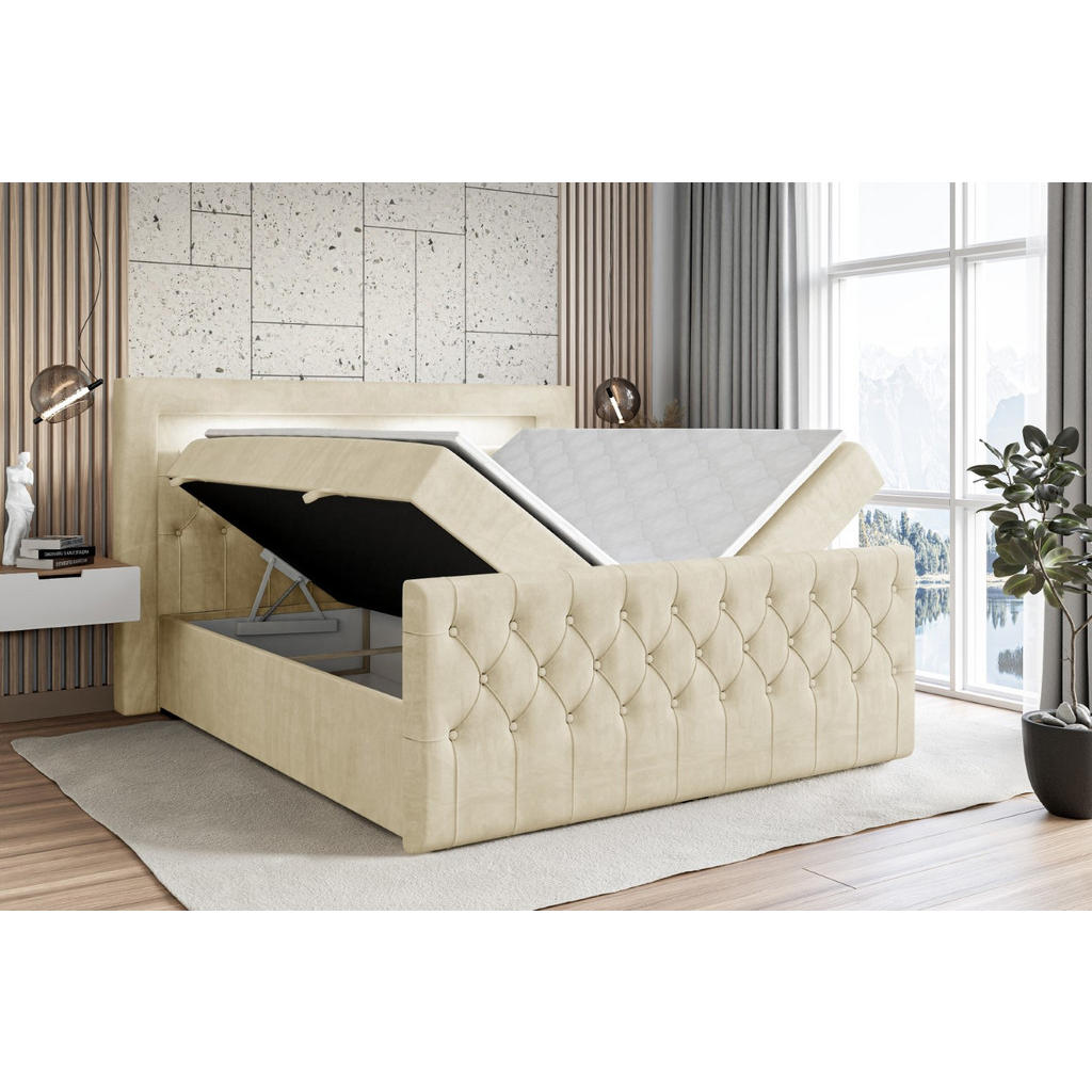 Thumbnail - Altdecor Boxbett, Beige, Holzwerkstoff, Höhe ca. 20 cm, 200x200 cm, Schlafzimmer, Betten, Boxspringbetten
