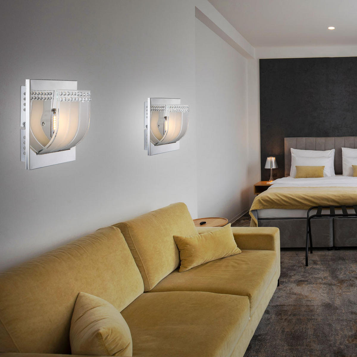 LED WANDLEUCHTE Metall Kristalloptik Silber 2er Set - Silberfarben, Glas (16/9/14cm) - Globo Lighting