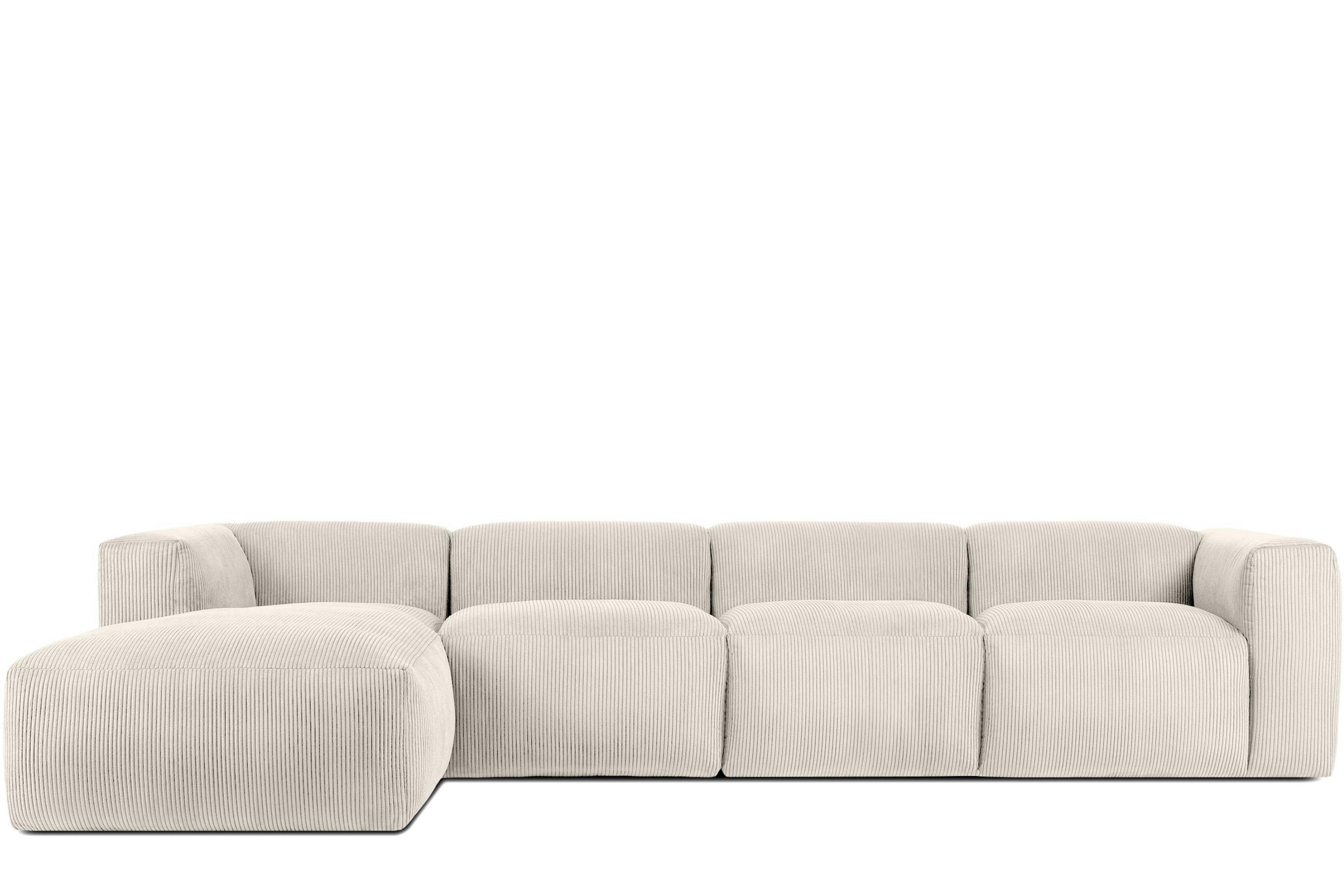 ECKMODULSOFA-LINKS BUFFO 6-Sitzer mit extrem weicher Sitzfläche, Kordstoff, cremefarbig - Creme, Textil (377/180cm) - KONSIMO®
