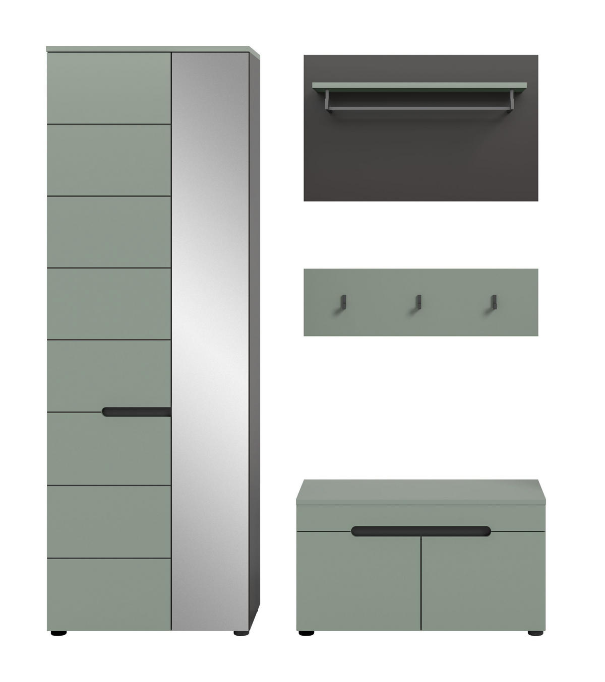 GARDEROBEN-SET CANU 3-tlg. (B/H/T: ca. 160/190/37 cm) in Basalt grau/Smoke Green - Grau, Holzwerkstoff (160/190/37cm)