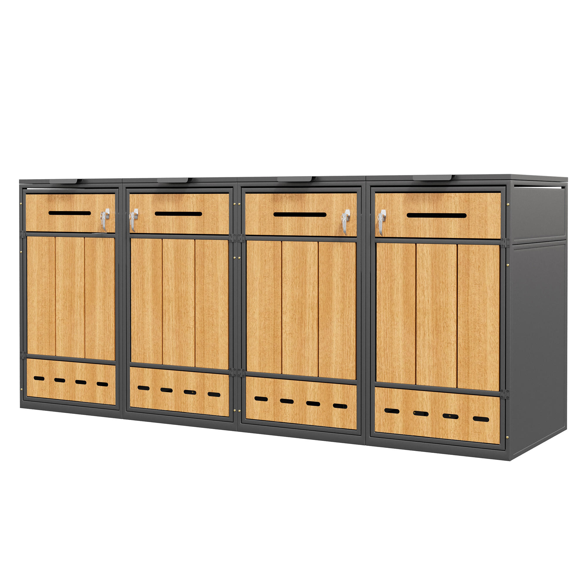 MÜLLTONNENBOX 4er abschließbar 120-240L Lüftung 2 Türen - Multicolor, Metall (169/249/264cm) - FLIEKS