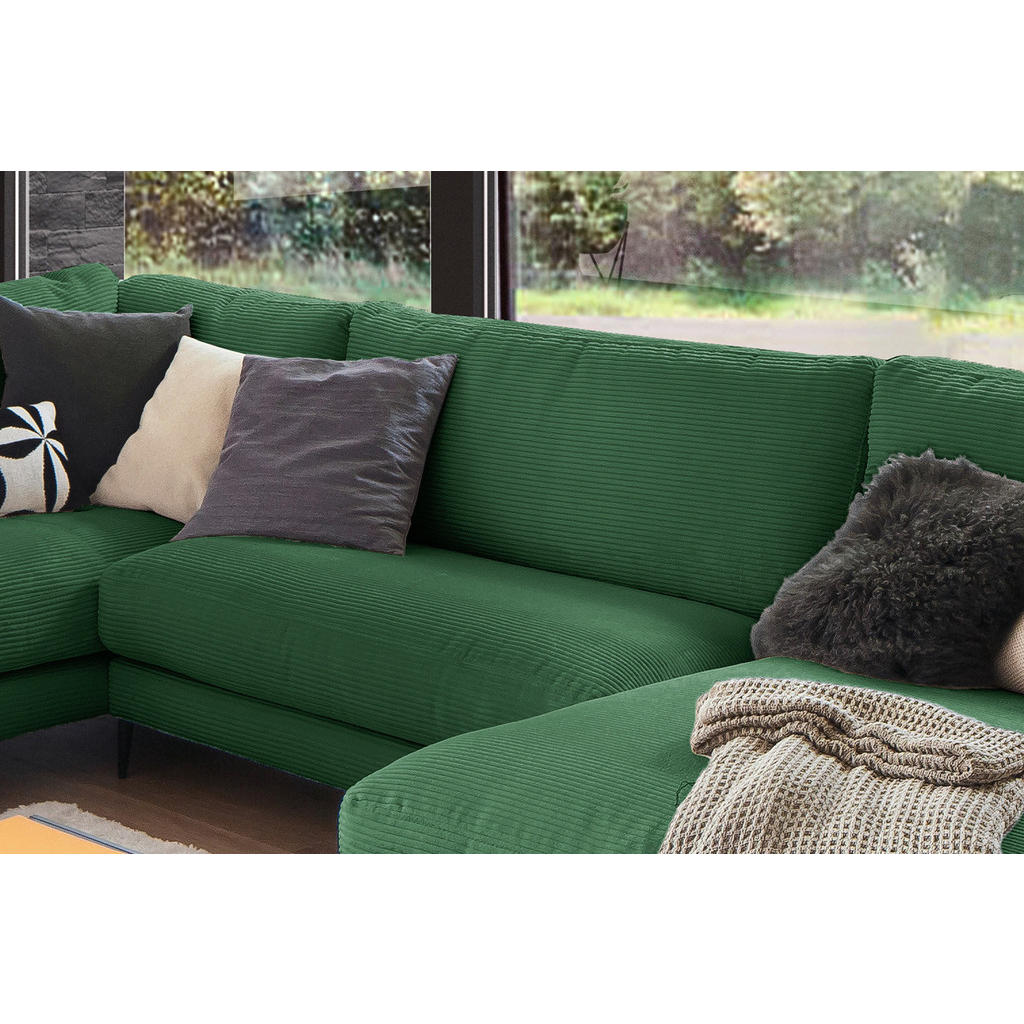 Thumbnail - Kawola Wohnlandschaft, Smaragdgrün, Textil, Echtholz, 3-Sitzer, Füllung: Kaltschaum, U-Form, 341x84x223 cm, Wohnzimmer, ...