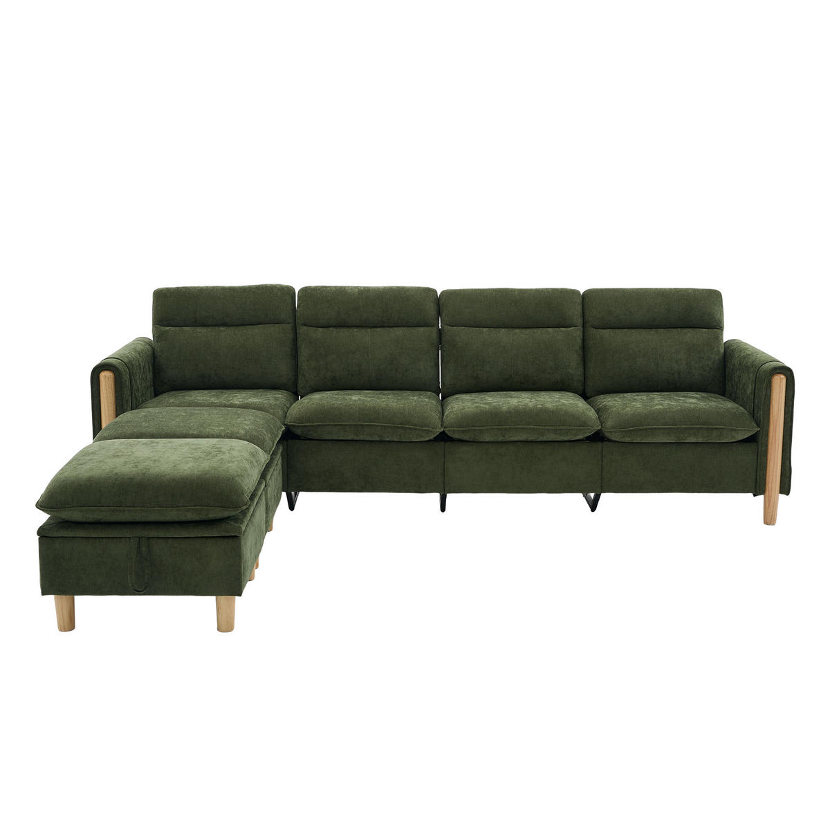 WOHNLANDSCHAFT U-Form modular mit 2 Stauraum-Hockern, DE-33935, Grün - Grün, Holzwerkstoff (261/86/77cm) - ComfortXL