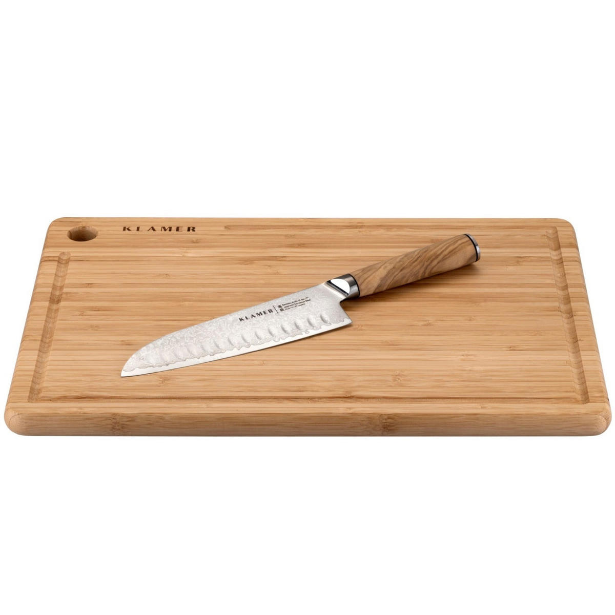 MESSER Premium Santoku Damastmesser 18 cm Olivenholz - Braun, Metall (32cm) - KLAMER