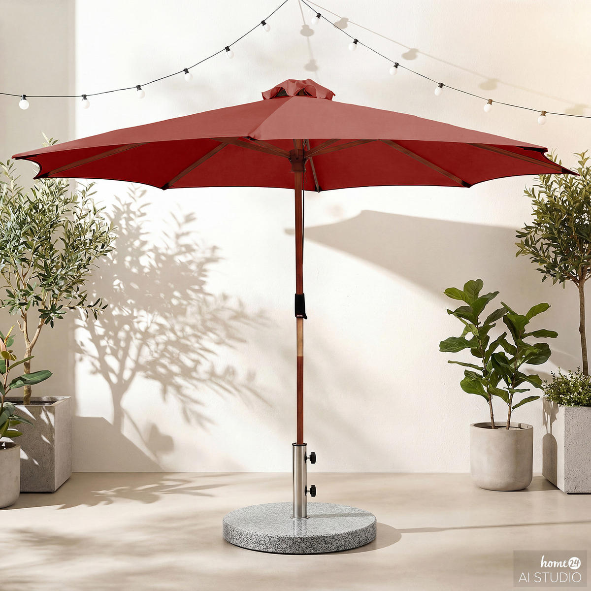 SONNENSCHIRM - Eukalyptus massiv / Polyester - Terracotta, Holz/Textil (250/250cm) - home24