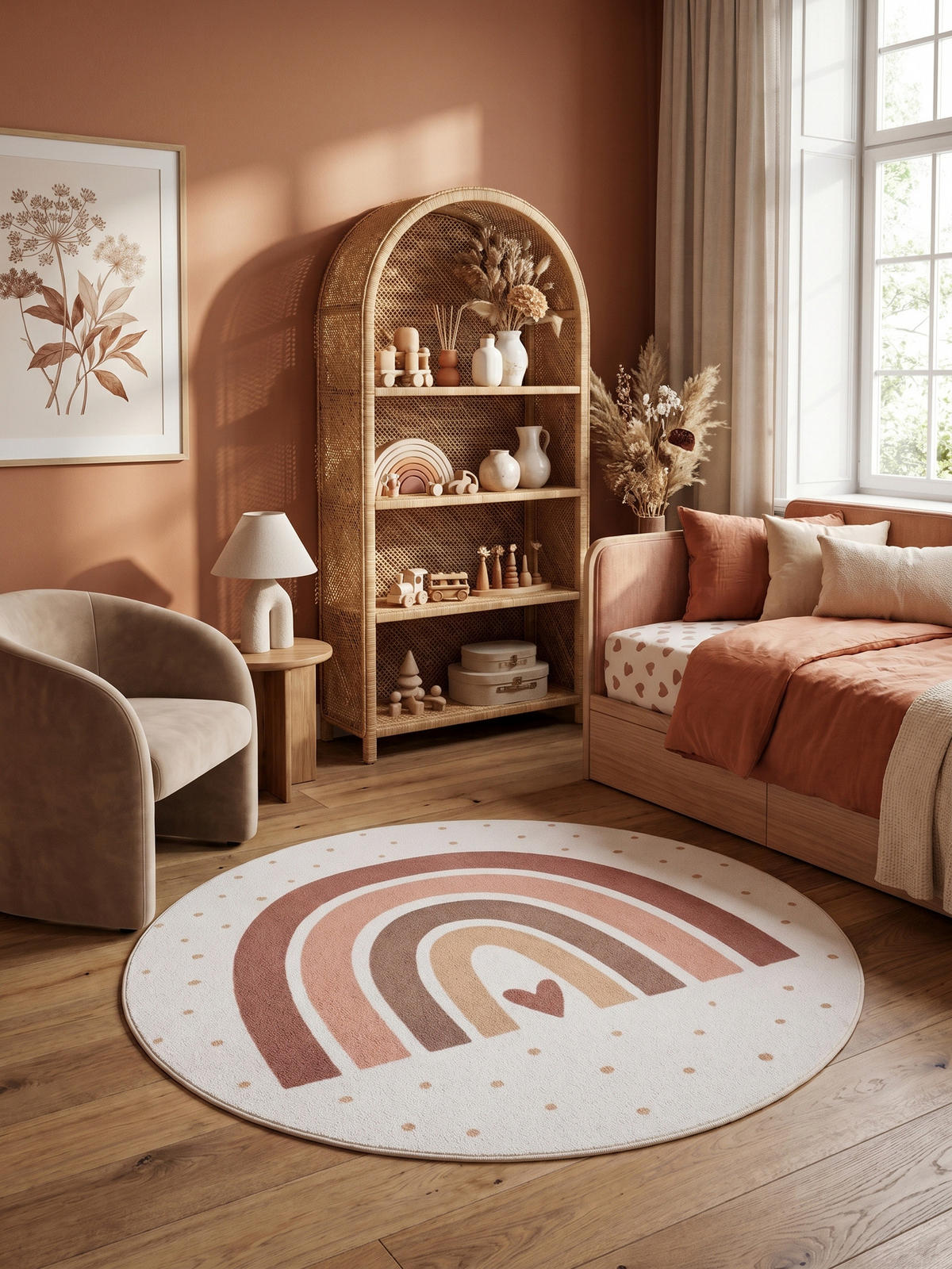 SPIELTEPPICH Waschbar TINO in Creme, mit Regenbogen- und Herz-Motiv, Ø 120 cm - Beige, Textil (120/120cm) - KADIMA DESIGN