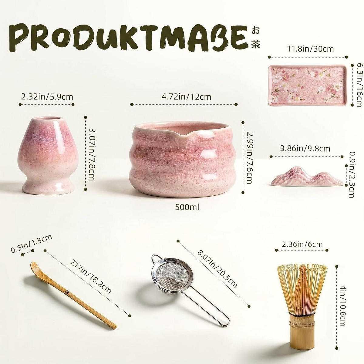 MATCHA Set 8-teilig Keramikschale Bambusbesen Halter Löffel Sieb Tuch Lila Farbverlauf - Lila, Keramik (16/10.8/20.5cm)