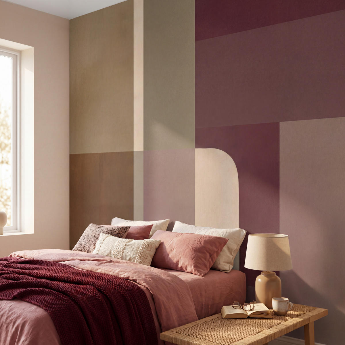 TAPETE - Unis - Abstrakt - Bordeaux - Linien - 280x260 cm - Multicolor, Papier (280/260cm) - OnlyWow