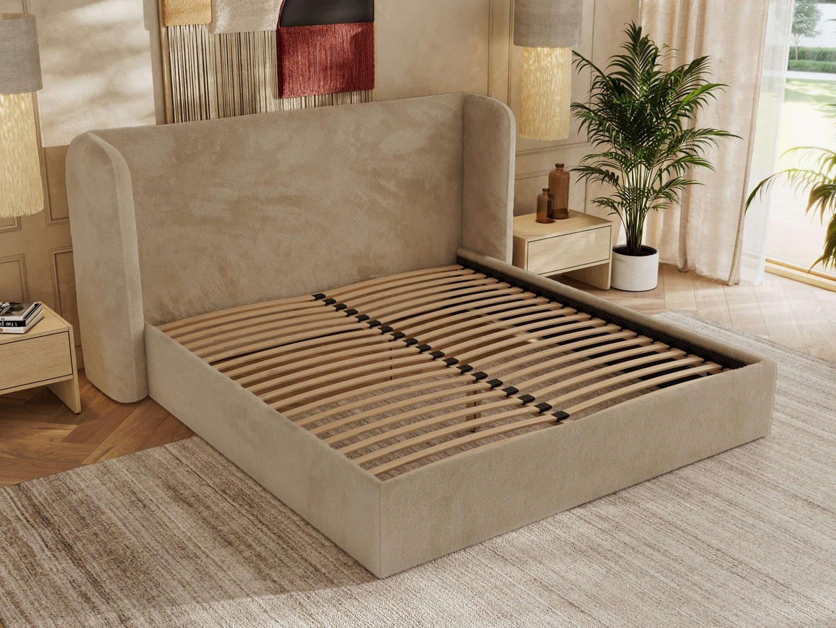 POLSTERBETT EMORA CLASSIC 140/200 - Beige Plüsch - Multipocket-Matratze - Beige, Textil (140/200cm) - MKS