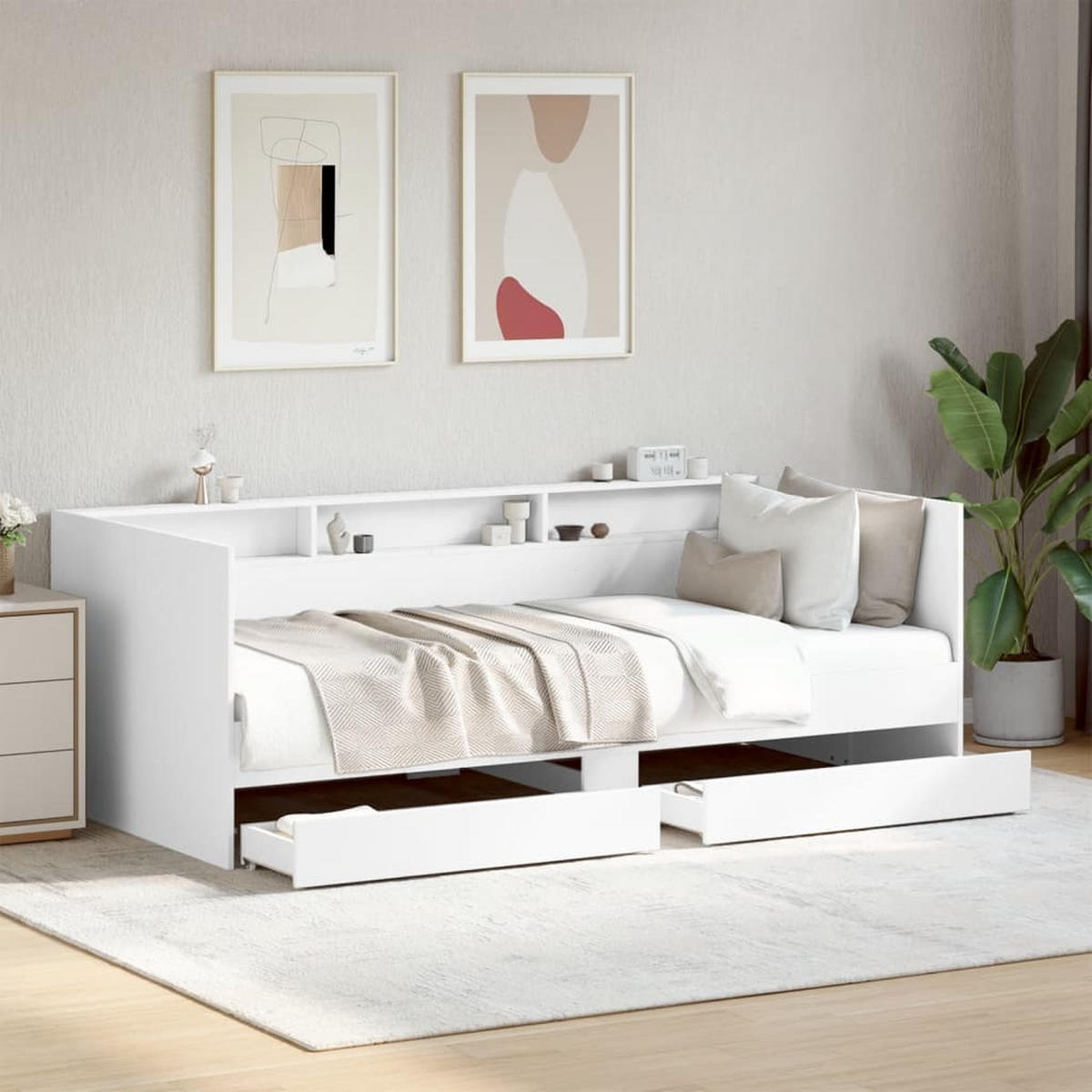 TAGESBETT Mit Schubladen Ohne Matratze Weiss 90/200 Cm - Hellgrau, Holzwerkstoff (90/200cm) - vidaXL