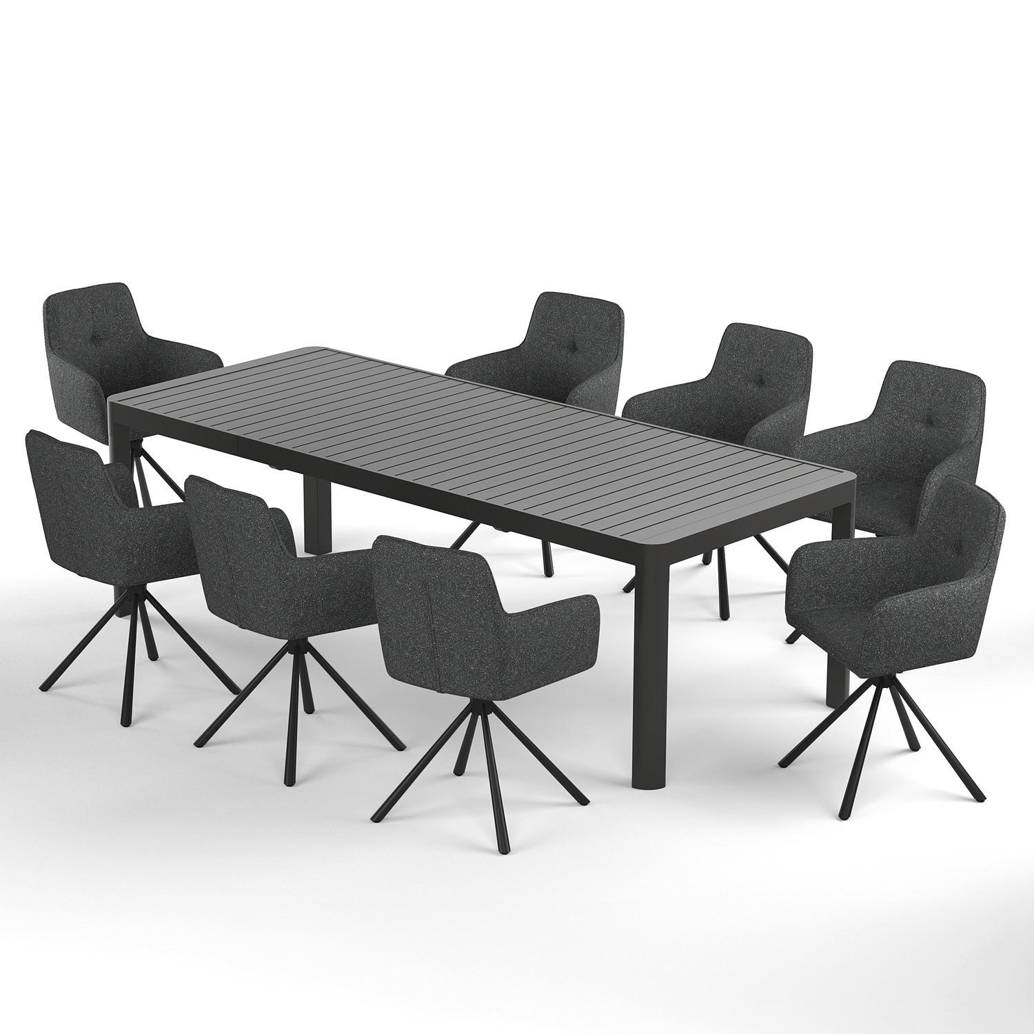 GARTENESSGRUPPE - 9-teilig - Stahl / Polyester - Schwarz / Grau - Schwarz/Grau, Textil/Metall - home24