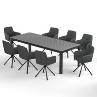 GARTENESSGRUPPE - 9-teilig - Stahl / Polyester - Schwarz / Grau - Schwarz/Grau, Textil/Metall - home24