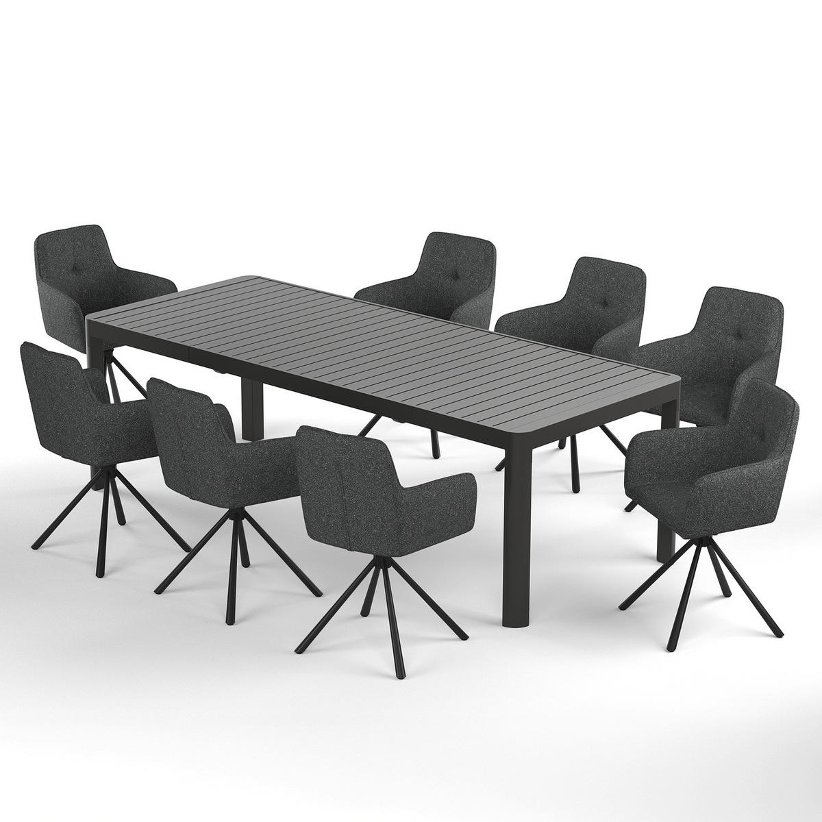 GARTENESSGRUPPE - 9-teilig - Stahl / Polyester - Schwarz / Grau - Schwarz/Grau, Textil/Metall - home24