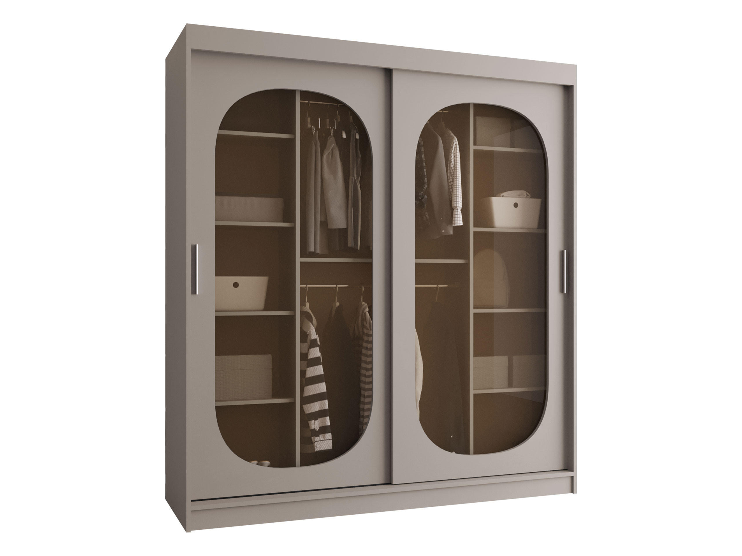 SCHWEBETÜRENSCHRANK Bahrajn 180 mit Schubladen - Kaschmir/Silberfarben, Holzwerkstoff/Kunststoff (180/200/62cm) - MIRJAN24