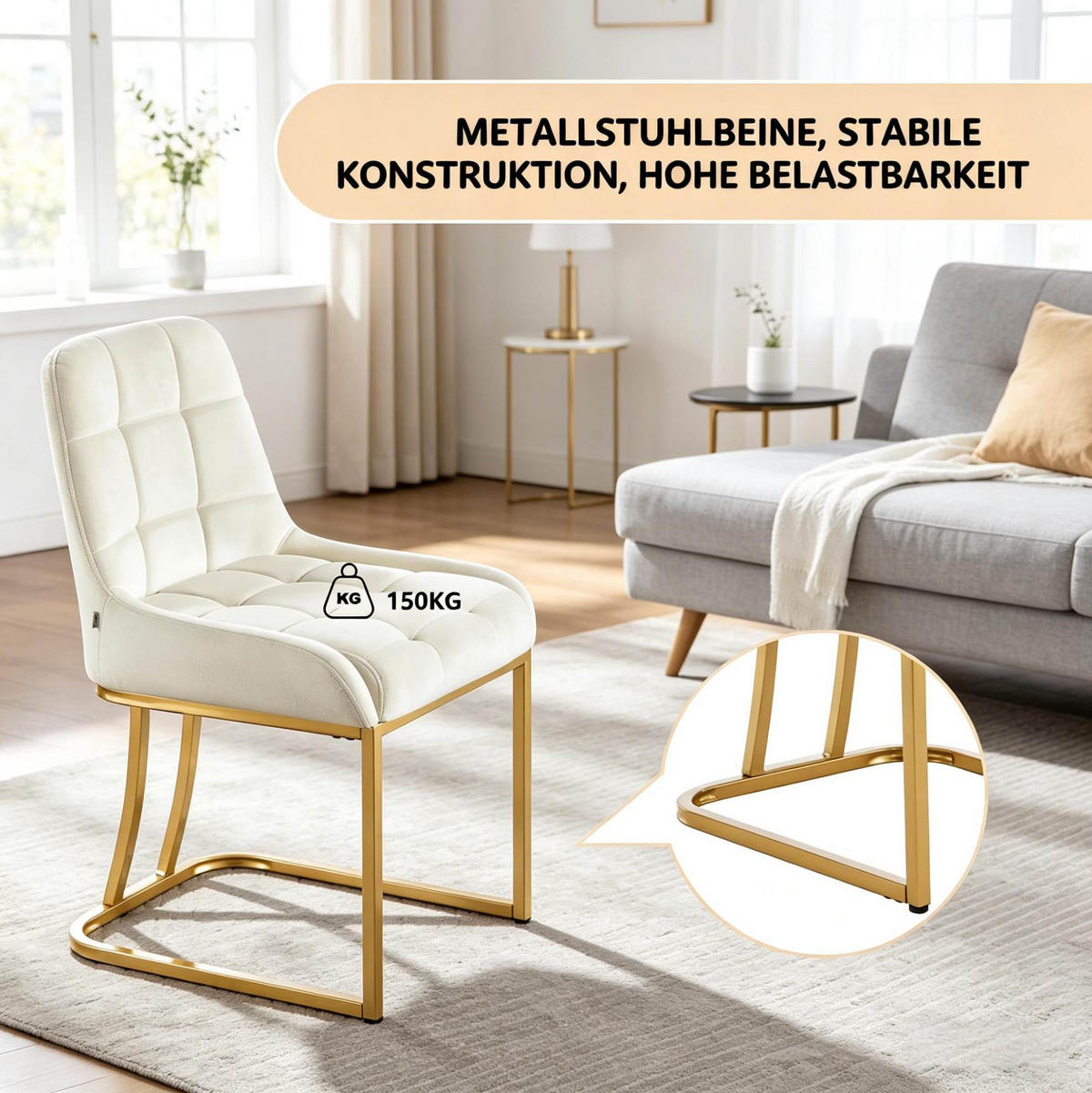 ESSSTÜHLE 2er-Set Beige Samt Metall - Beige, Metall (39/84/45cm) - Meubliv