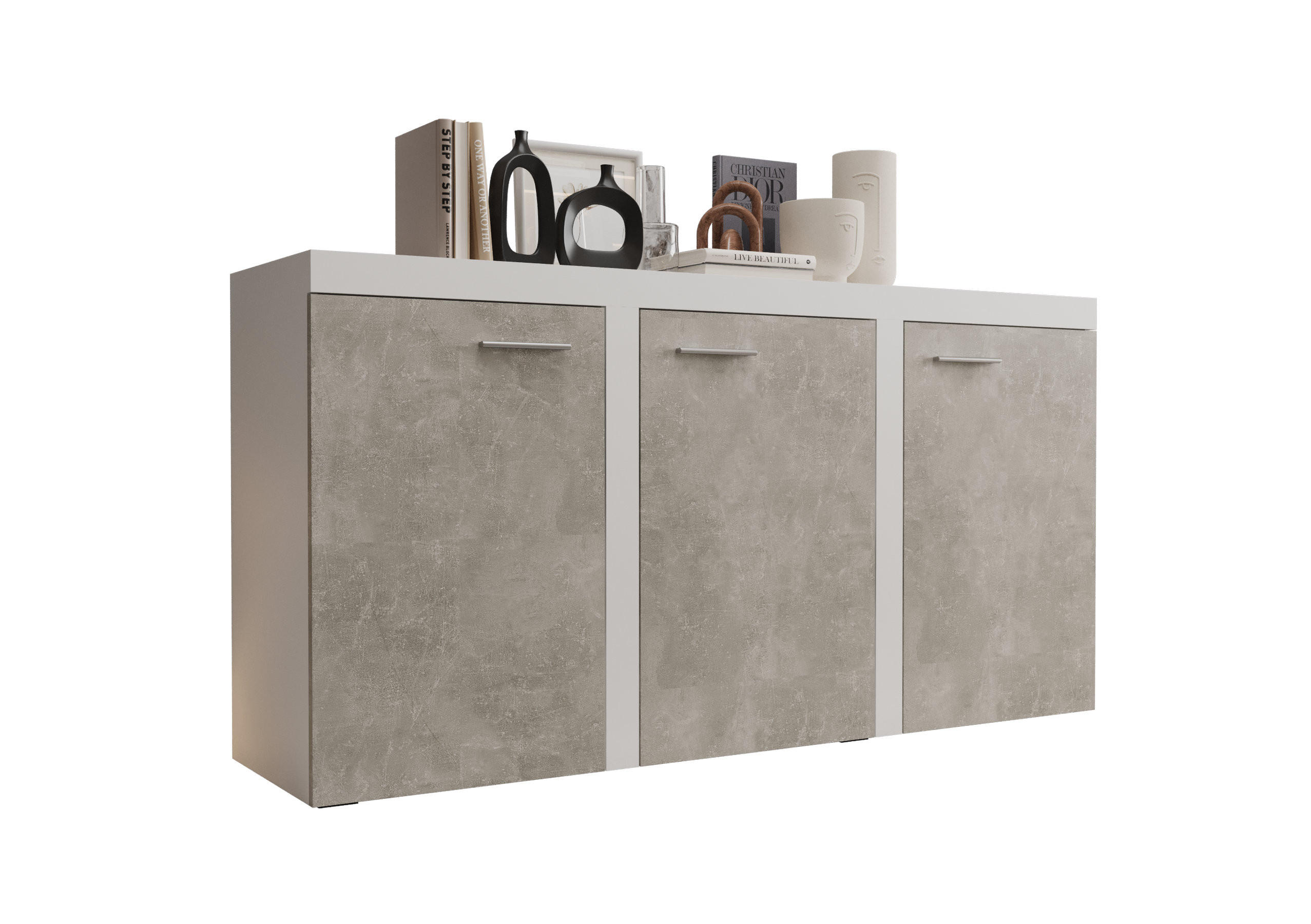 KOMMODE London LRXK mit 3 Türen, Sideboard in Farbe: Weiß|Grau, Größe: 149 x 82 x 40 cm - Weiß/Grau, Holzwerkstoff (149/82/40cm) - O-Sofa