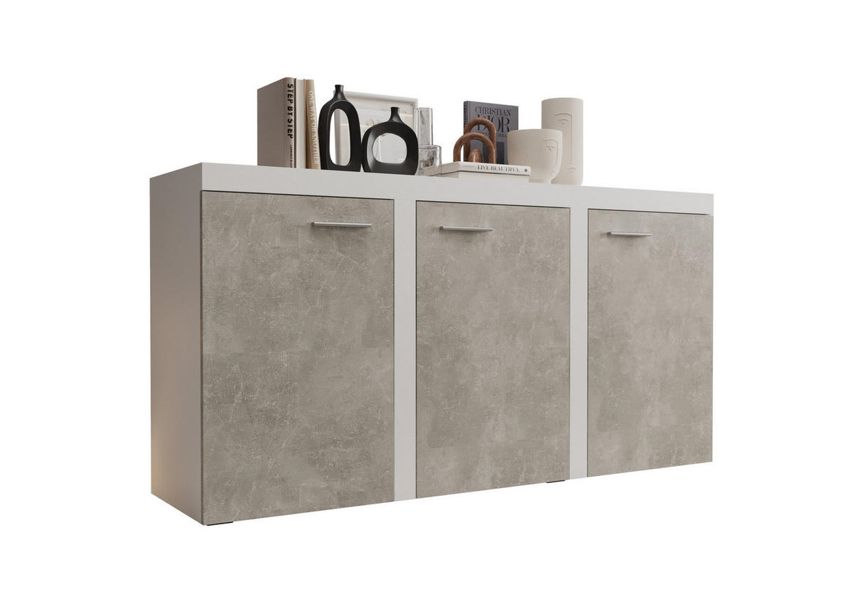 KOMMODE London LRXK mit 3 Türen, Sideboard in Farbe: Weiß|Grau, Größe: 149 x 82 x 40 cm - Weiß/Grau, Holzwerkstoff (149/82/40cm) - O-Sofa