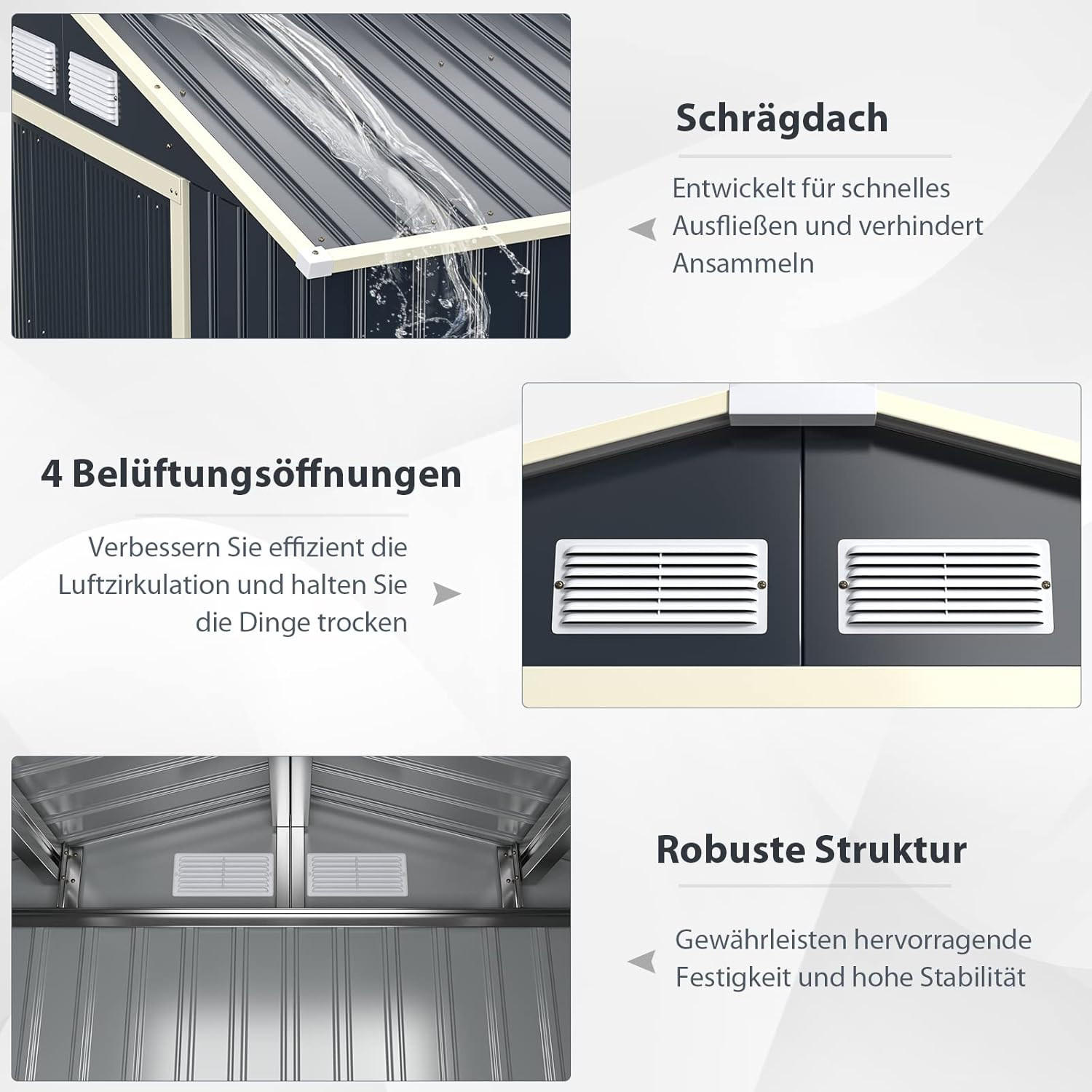 GERÄTESCHUPPEN Grau(3-teilig) - Grau, Metall (191/202/277cm) - COSTWAY