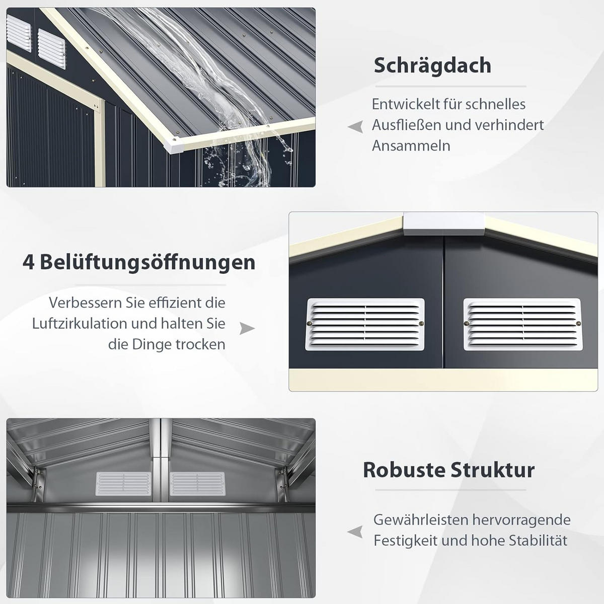 GERÄTESCHUPPEN Grau(3-teilig) - Grau, Metall (191/202/277cm) - COSTWAY