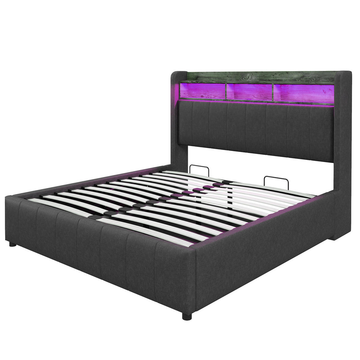 ČALÚNENÁ posteľ 160/200 cm s LED osvetlením, USB-C a hydraulickým úložným priestorom z ľanového poťahu, Sivá - sivá, textil (160/200cm) - Redom