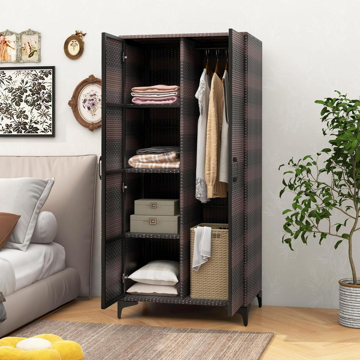 GARTENSCHRANK Braun - Braun, Kunststoff (72/157/50cm) - COSTWAY