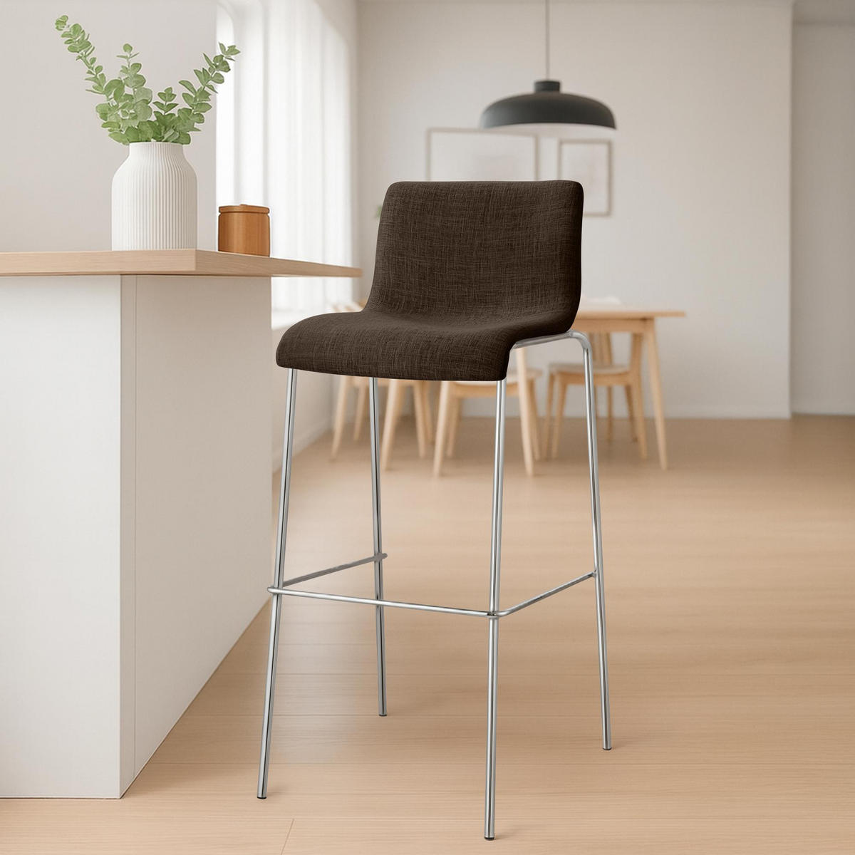 BARHOCKER Stoff Braun - Chromfarben/Braun, Textil/Metall (43/100/48cm) - CLP
