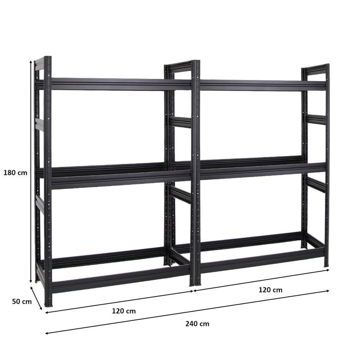 REIFENREGAL Dino 2er-Set mit 2x 180x120x50 cm Fachlast 150 kg bis zu 24 Reifen Schwarz - Schwarz, Metall (240/180/50cm) - PROREGAL