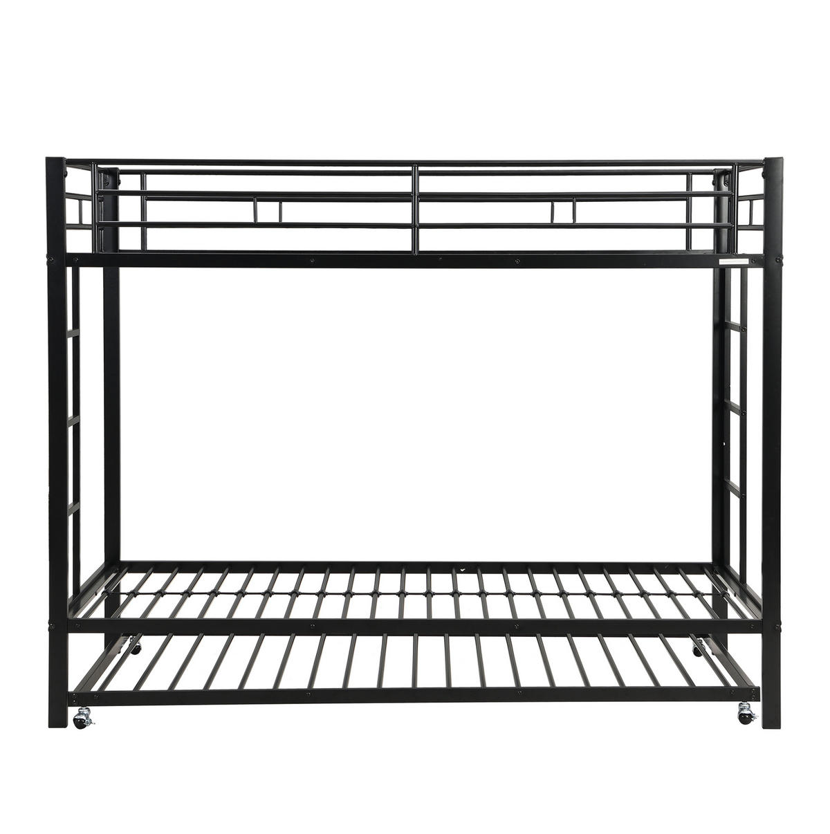 ETAGENBETT aus Metall 90x200 cm Schwarz mit Ausziehbett und hohem Sicherheitsgeländer, EN747-konform - Schwarz, Metall (90/200cm) - Modfu