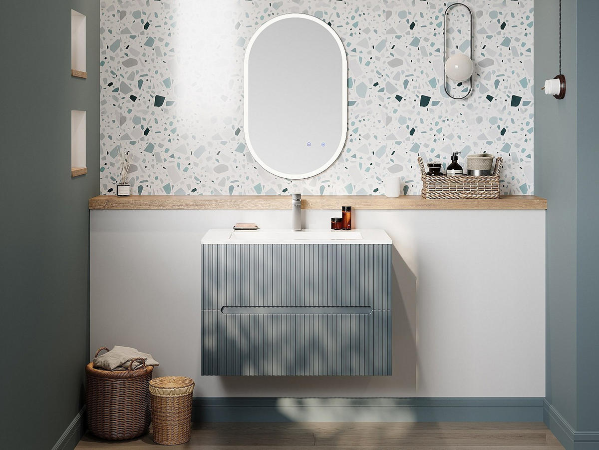 WASCHBECKENUNTERSCHRANK - 80 cm x 45.5 cm - holz - hellblau Pavani - Hellblau, Holz (80/55/45.5cm) - Vente-Unique