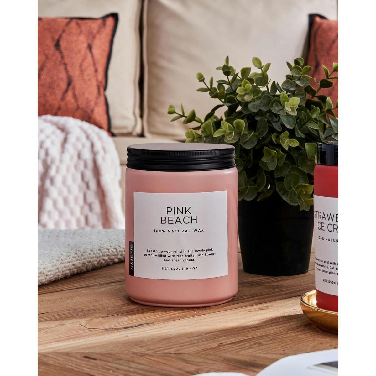 DUFTKERZE Pink Beach 550g Sojawachs 110h Brenndauer - Rosa, Paraffin (13cm)