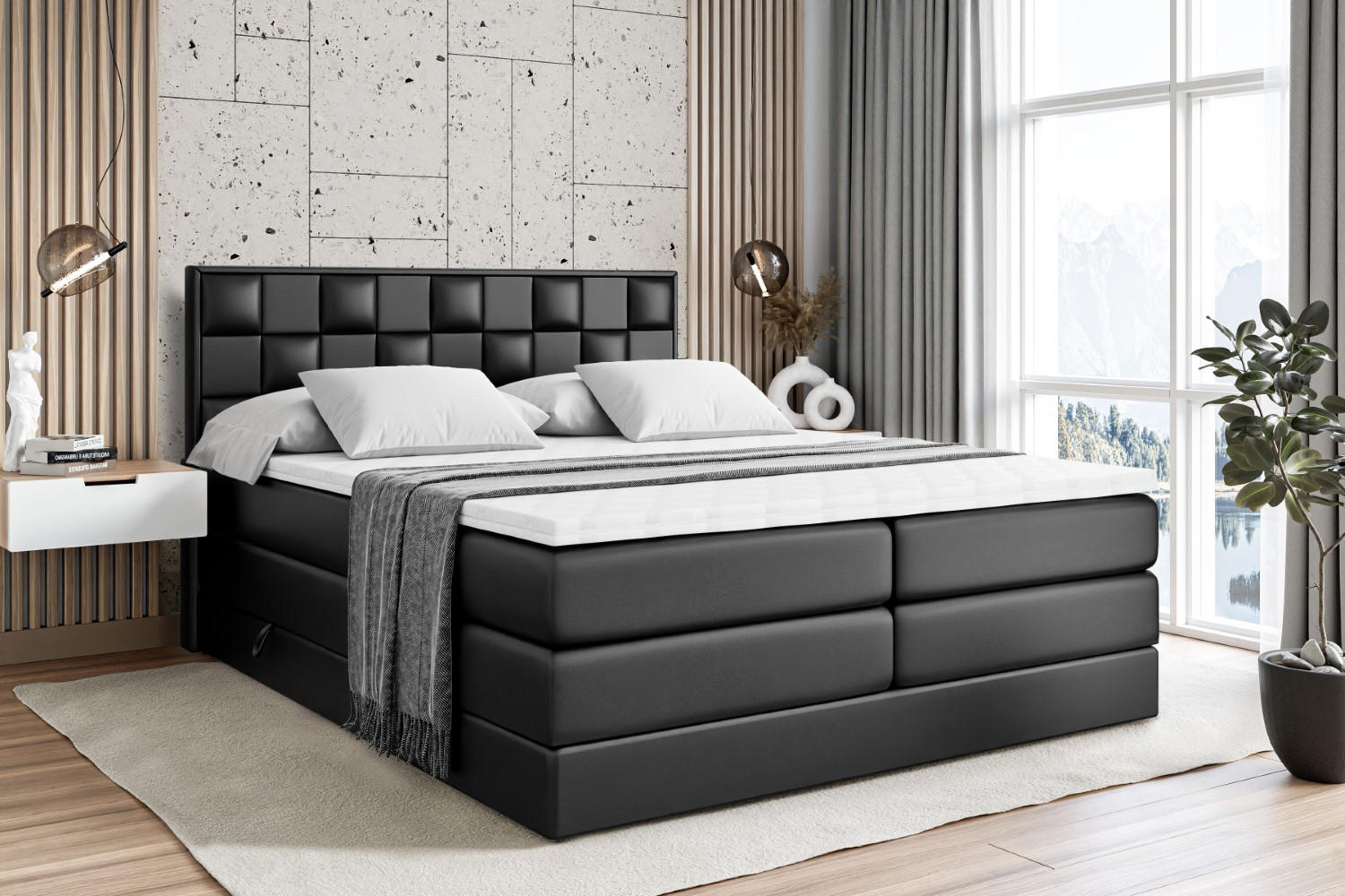 BOXSPRINGBETT ZAFIRA-BZ KING - 140 x 200 - H3/H4 - Schwarz Hochglanz - Schwarz Hochglanz, Holzwerkstoff (140/200cm) - ALTDECOR