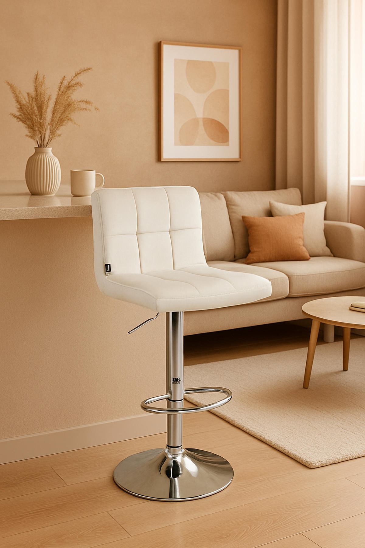 BARHOCKER Peran Samt chrom creme - Chromfarben/Creme, Textil/Metall (46/114/47cm) - TPFLiving