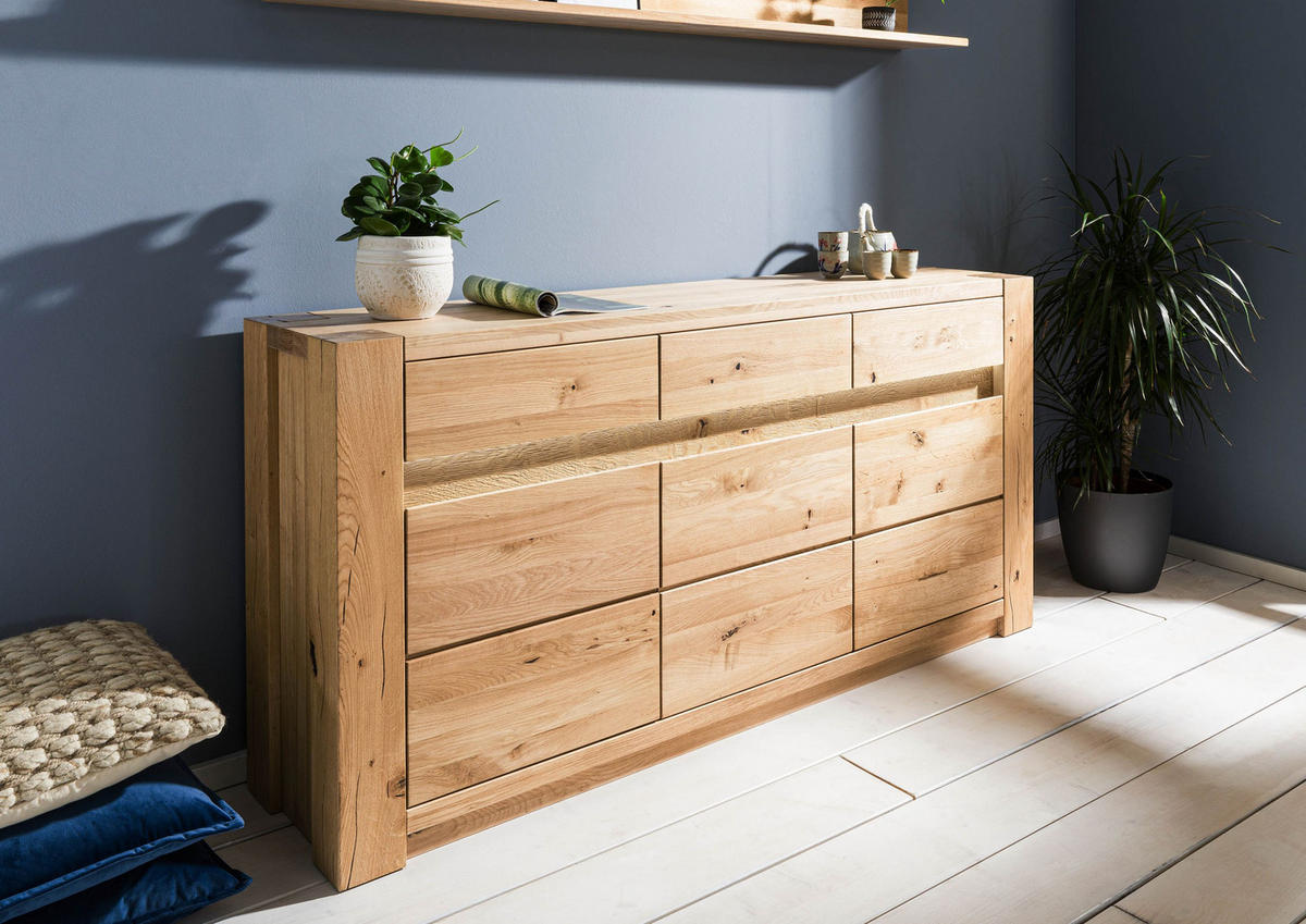 SIDEBOARD Wildeiche 173x40x85 beige geölt KENT #208 - Beige, Holz (173/85/40cm) - Massivmoebel24