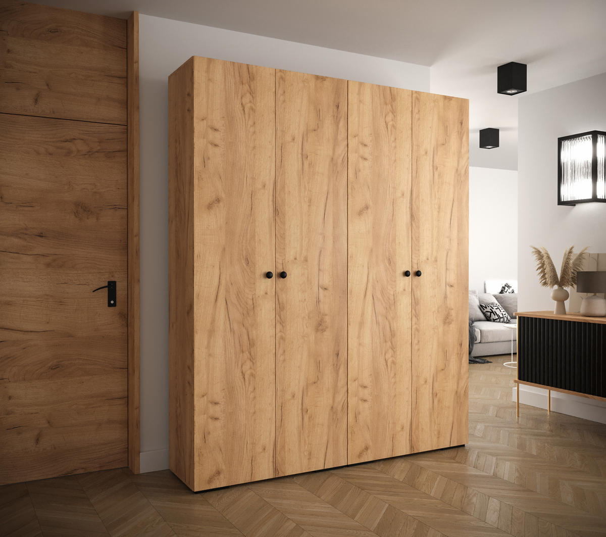 DREHTÜRENSCHRANK 236,7/200/47 4-türig - Alteiche/Goldfarben, Holz/Metall (200/236.7/47cm) - Abiks Möbel