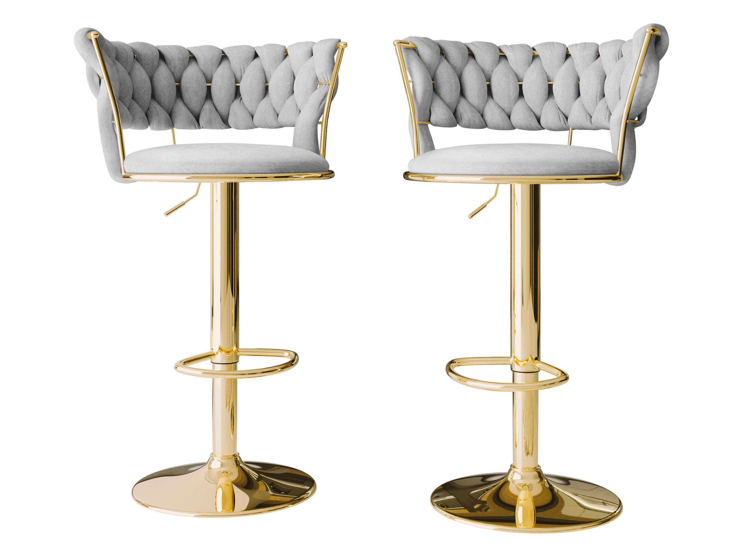 BARHOCKER-SET Muz BS-1141 (2 Stück in Samt) - Goldfarben/Grau, Textil/Metall (50/98/48cm) - MIRJAN24