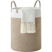WÄSCHEKORB geflochten Baumwolle Weiß & Braun 38 cm(D)x50 cm(H) - Multicolor, Textil (38/50/38cm)