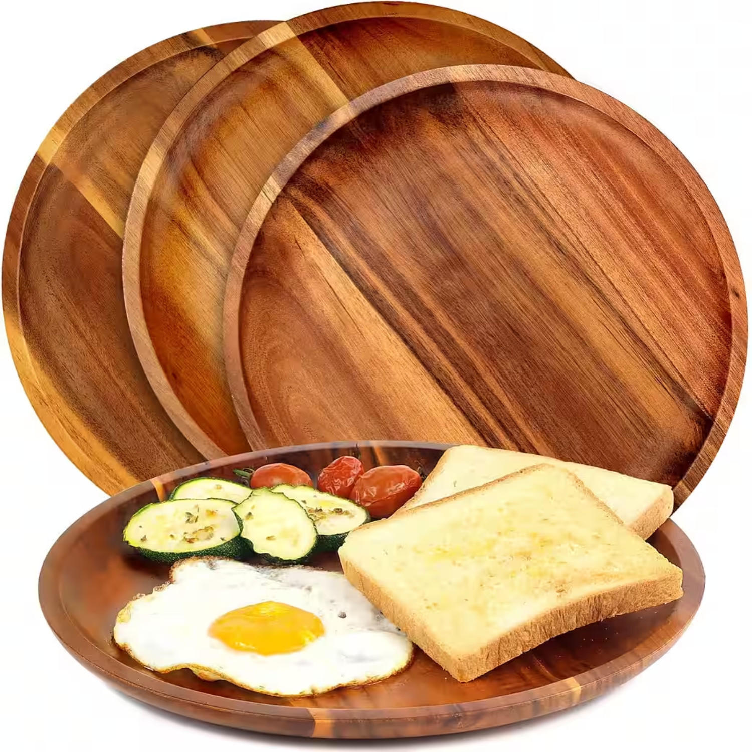 TELLERSET Akazienholz Natur 4er-Set 30 cm Rund Massivholz - Akaziefarben, Holz (30/30/3cm) - Quality Elegance